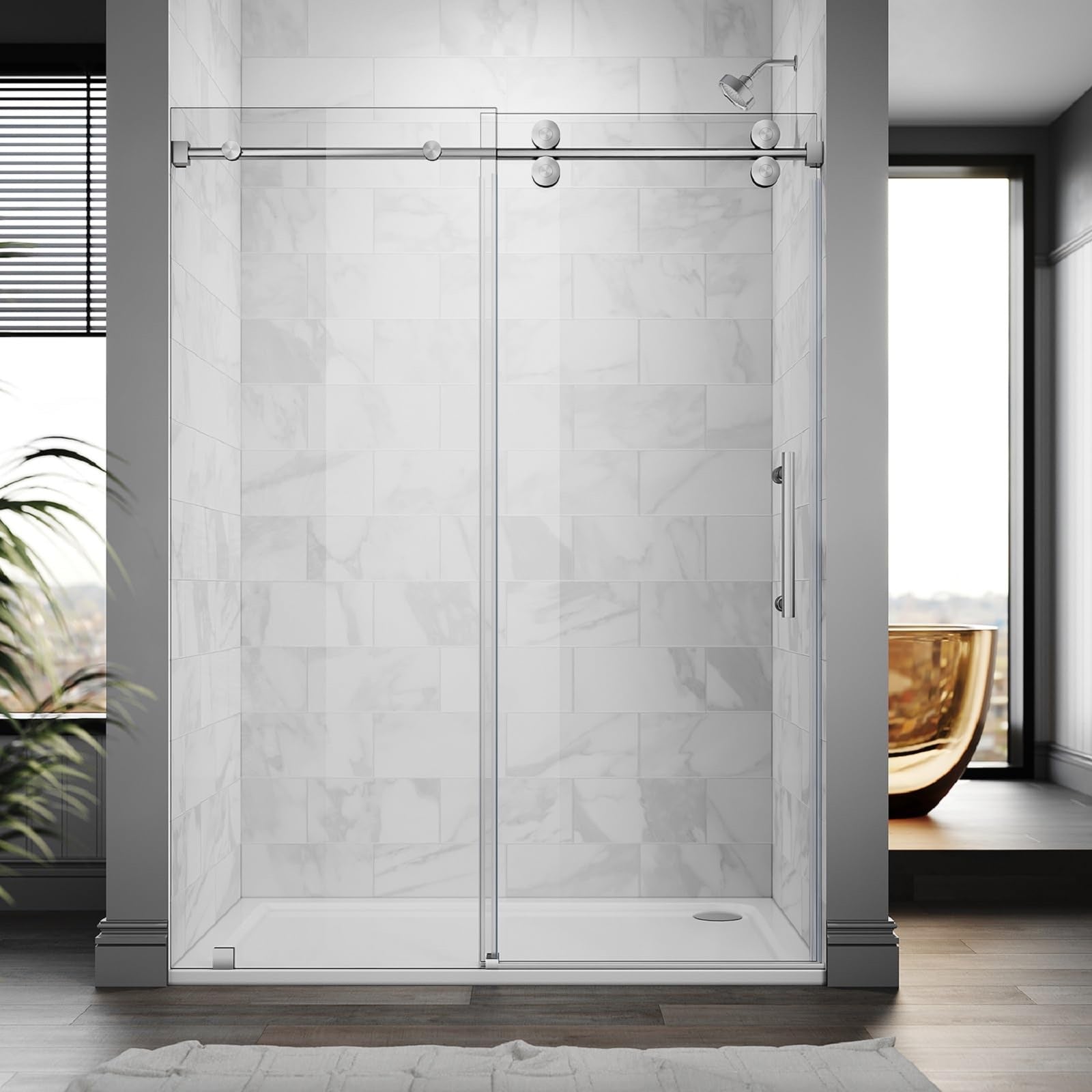 Frameless Sliding Shower Door - Crescent Style