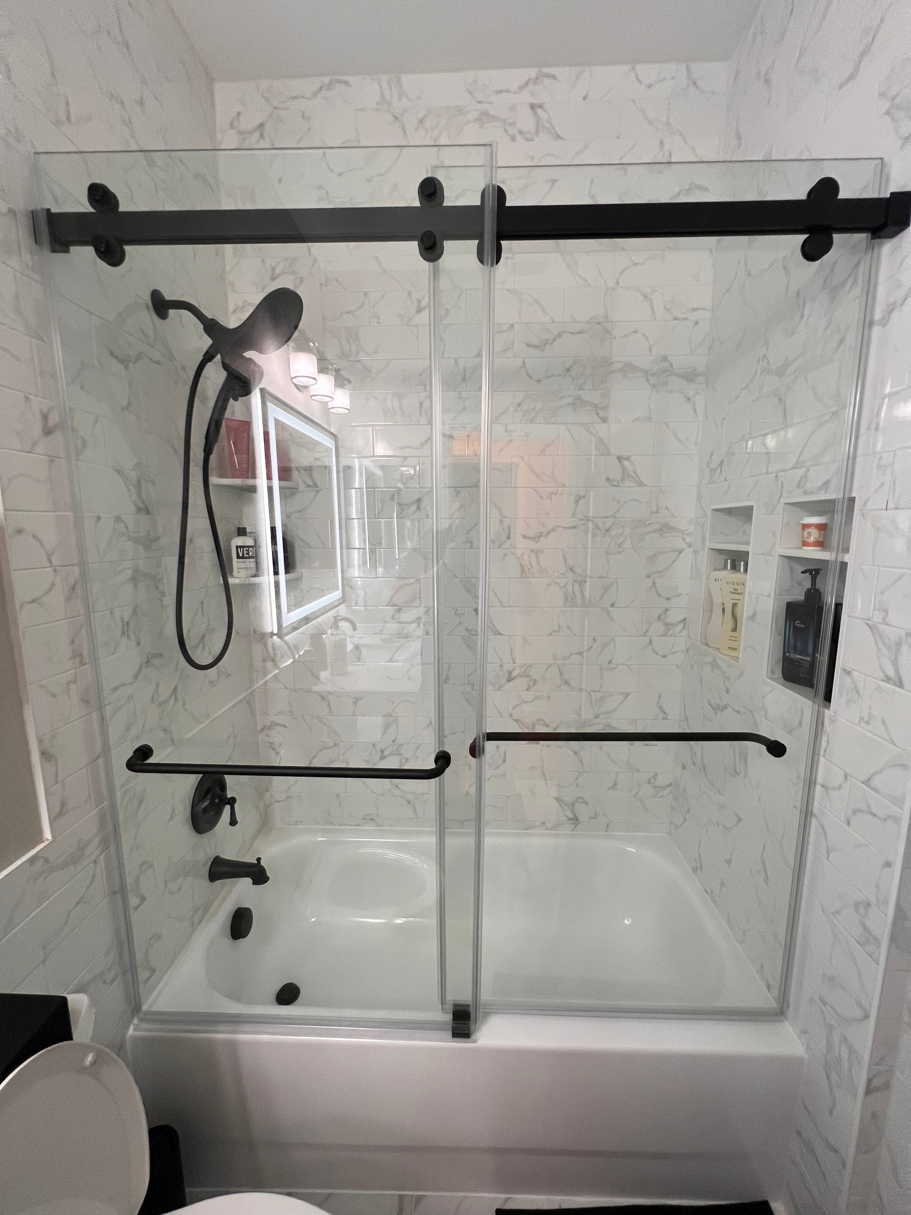 Frameless Sliding Shower Door - Double Sliding System for Bathtub - Cambridge